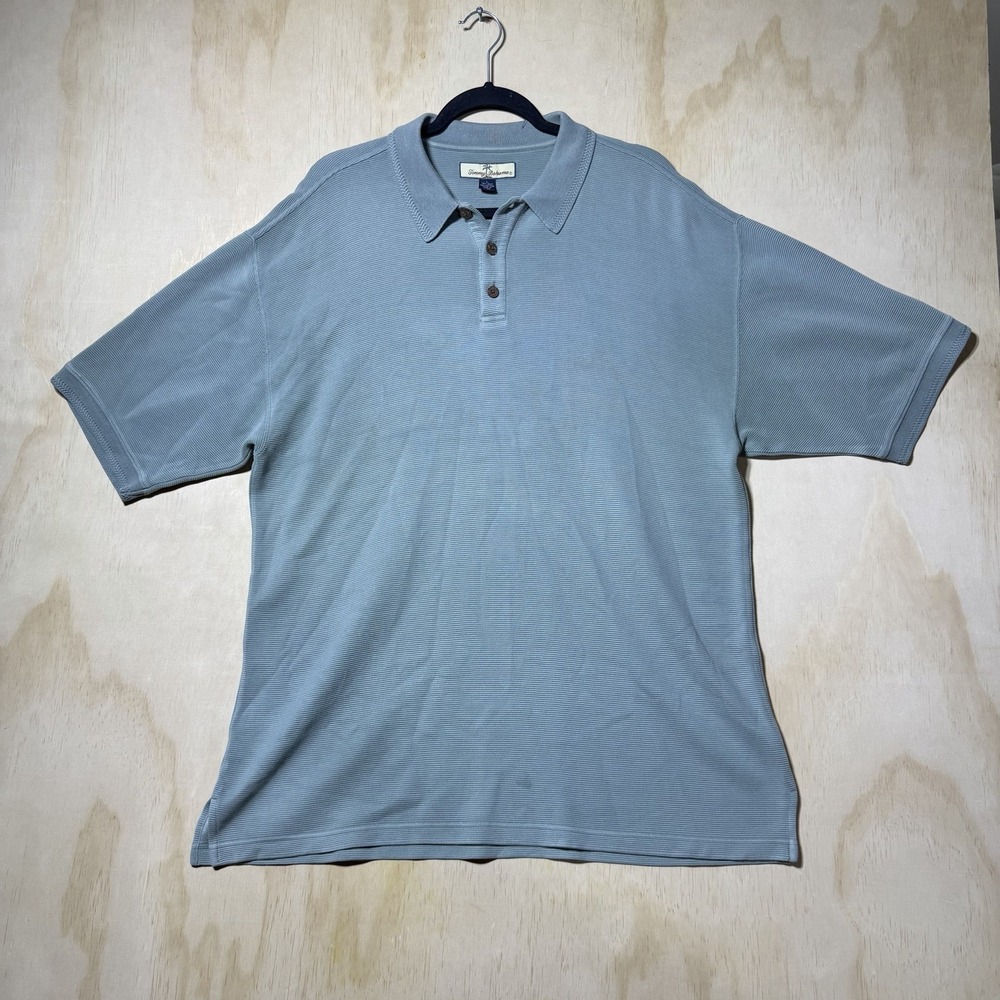 Tommy Bahama Silk Cotton Polo Shirt Men Large Blue Luxury Casual Golf